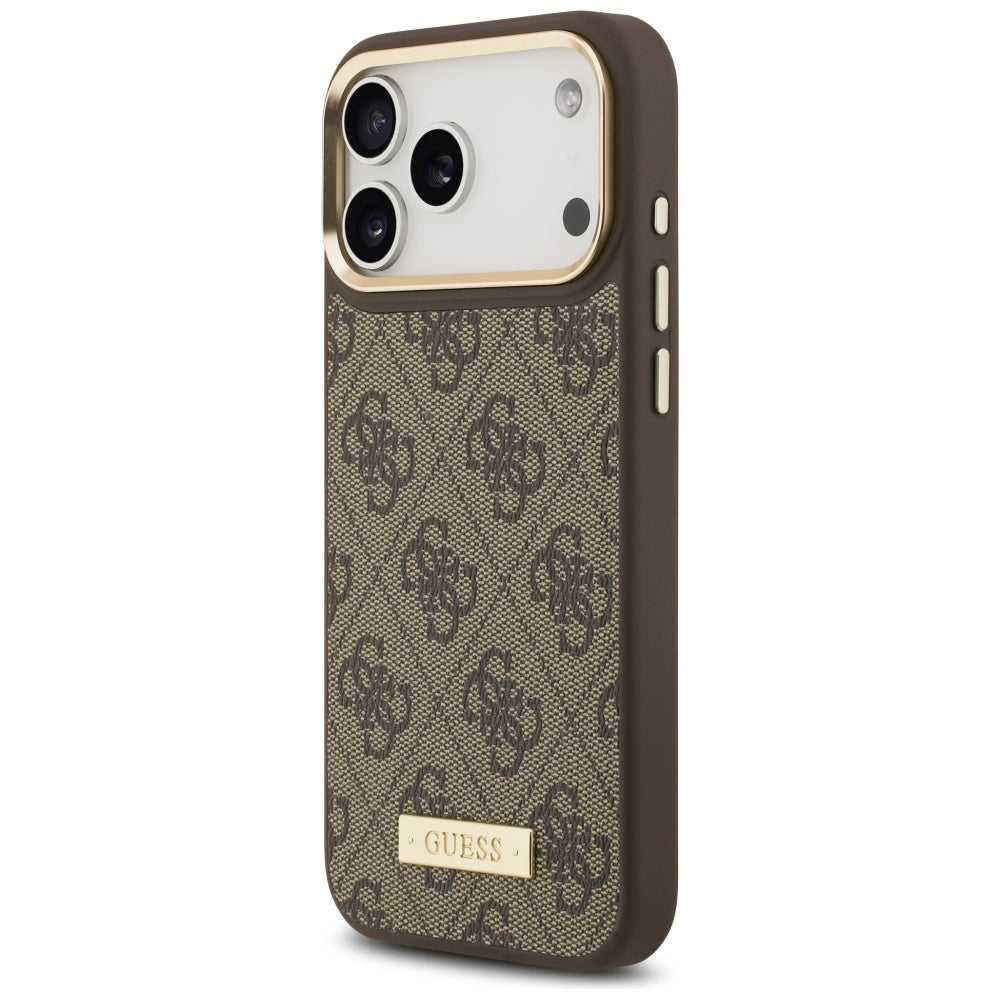 Husă Guess Hardcase 4G Logo Plate MagSafe pentru iPhone 17 Pro Max – maro — imagine 4