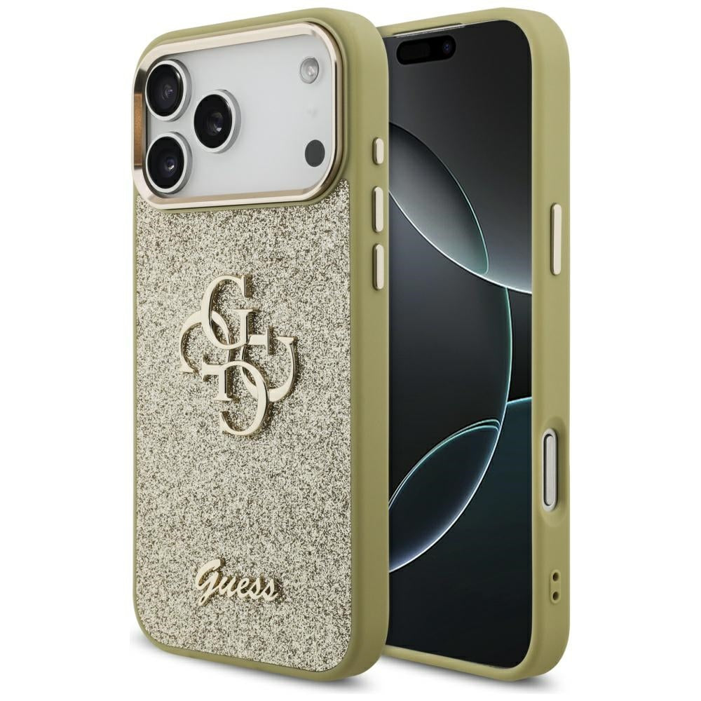 Husă Guess Fixed Glitter Big 4G Metal Frame pentru iPhone 17 Pro Max – auriu — imagine 1