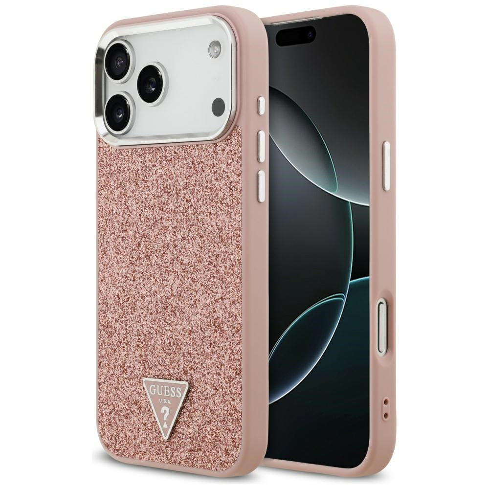 Husă Guess Glitter Triangle Logo MagSafe pentru iPhone 17 Pro Max – roz — imagine 1