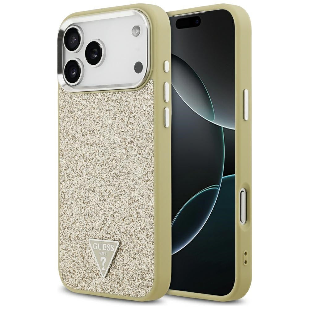 Husă Guess Glitter Triangle Logo MagSafe pentru iPhone 17 Pro Max – auriu — imagine 1