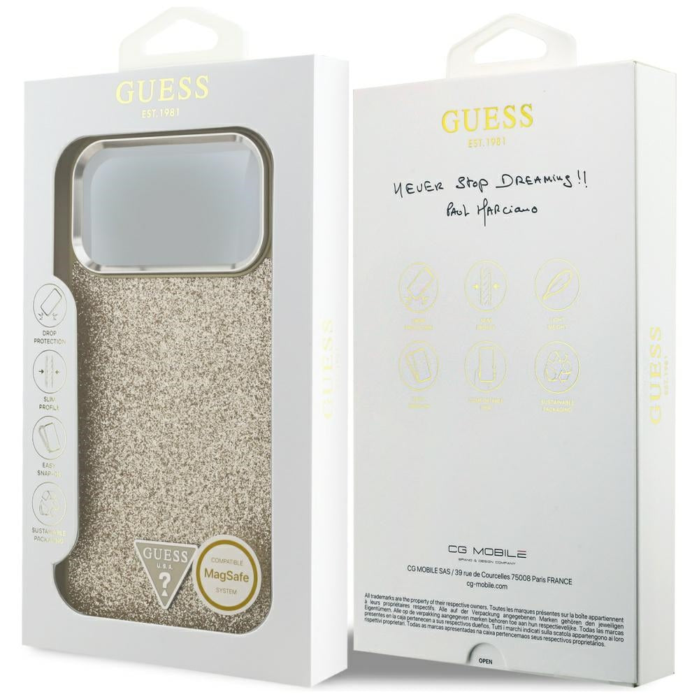 Husă Guess Glitter Triangle Logo MagSafe pentru iPhone 17 Pro Max – auriu — imagine 7