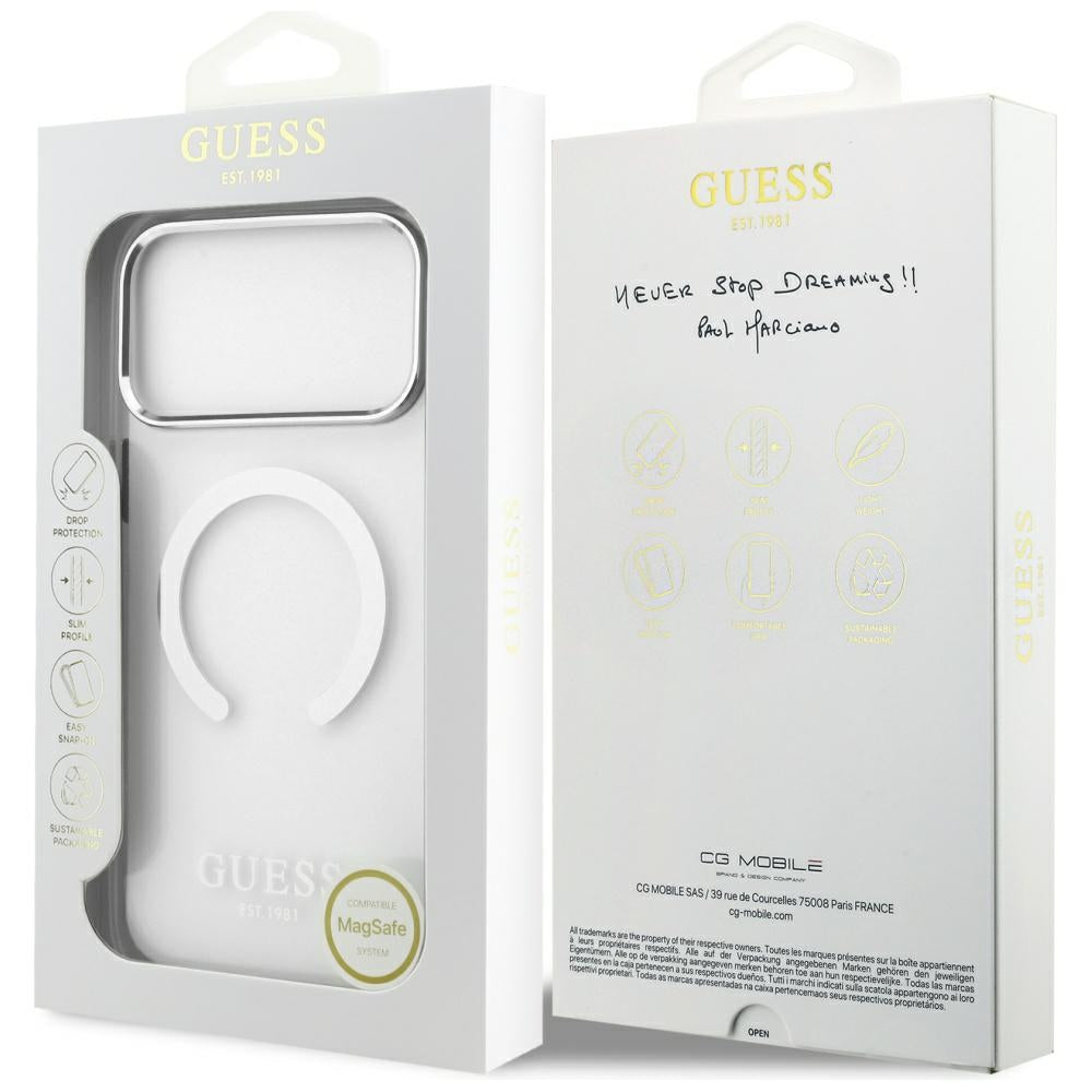 Husă Guess Metal Outline MagSafe pentru iPhone 17 Pro Max – argintiu (GUHMP17XHTRMS) — imagine 6