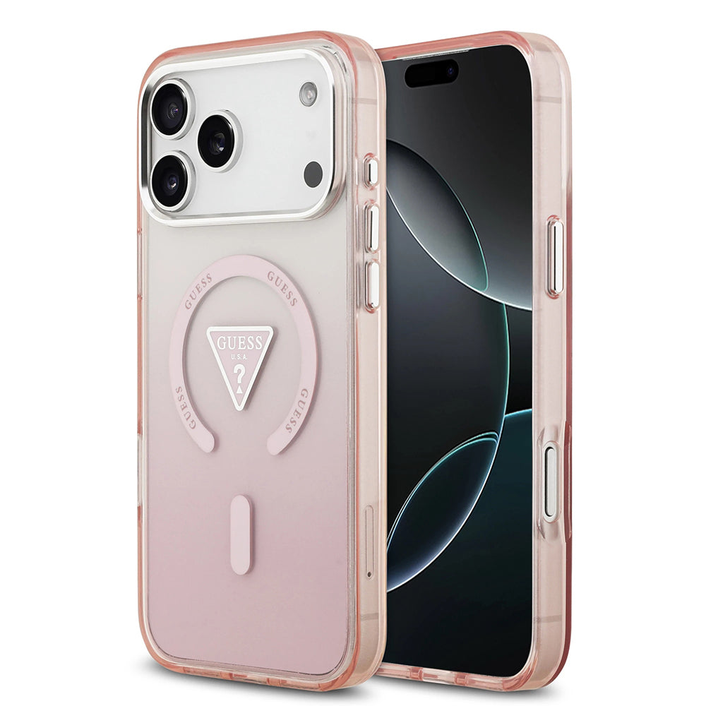 Husă Guess IML Gradient Triangle Logo MagSafe pentru iPhone 17 Pro Max – roz — imagine 1