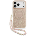 Husă Guess IML Flowers Allover Electroplated with Pearl Strap MagSafe pentru iPhone 17 Pro Max – roz — imagine 1