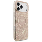 Husă Guess IML Flowers Allover Electroplated with Pearl Strap MagSafe pentru iPhone 17 Pro Max – roz — imagine 2