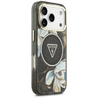 Husă Guess IML Metal Glitter Flowers Triangle MagSafe pentru iPhone 17 Pro Max – negru — imagine 3
