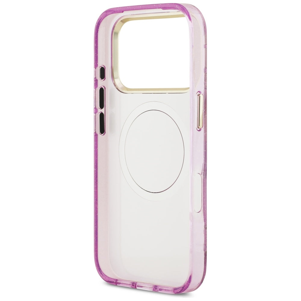Husă Guess IML Glitter Flowers Triangle MagSafe pentru iPhone 17 Pro Max – mov — imagine 4