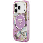 Husă Guess IML Glitter Flowers Triangle MagSafe pentru iPhone 17 Pro Max – mov — imagine 5