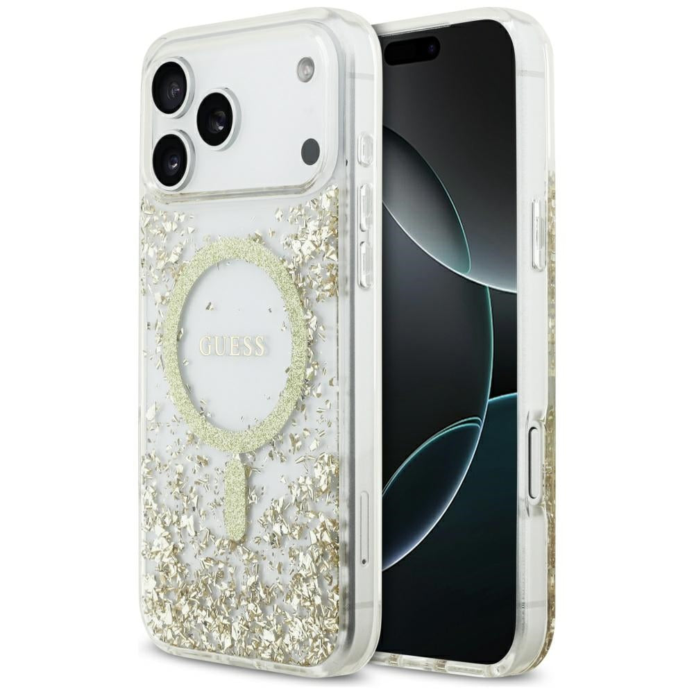 Husă Guess Resin Bottom Glitter MagSafe pentru iPhone 17 Pro Max – auriu (GUHMP17XRGRGED) — imagine 1