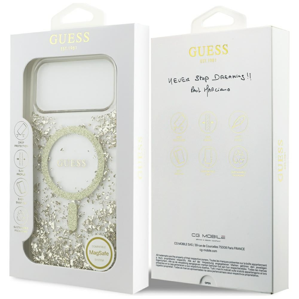 Husă Guess Resin Bottom Glitter MagSafe pentru iPhone 17 Pro Max – auriu (GUHMP17XRGRGED) — imagine 7