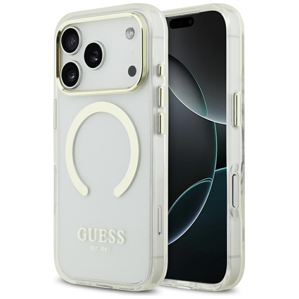 Husă Guess Metal Outline MagSafe pentru iPhone 17 Pro Max – auriu (GUHMP17XHTRMD) — imagine 1