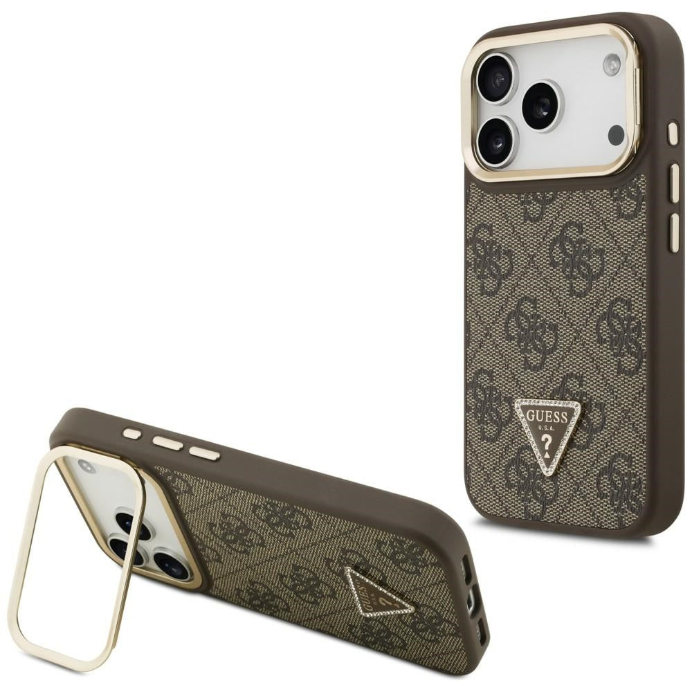 Husă Guess Hardcase 4G Triangle Logo MagSafe with Stand Camera pentru iPhone 17 Pro Max – maro — imagine 1