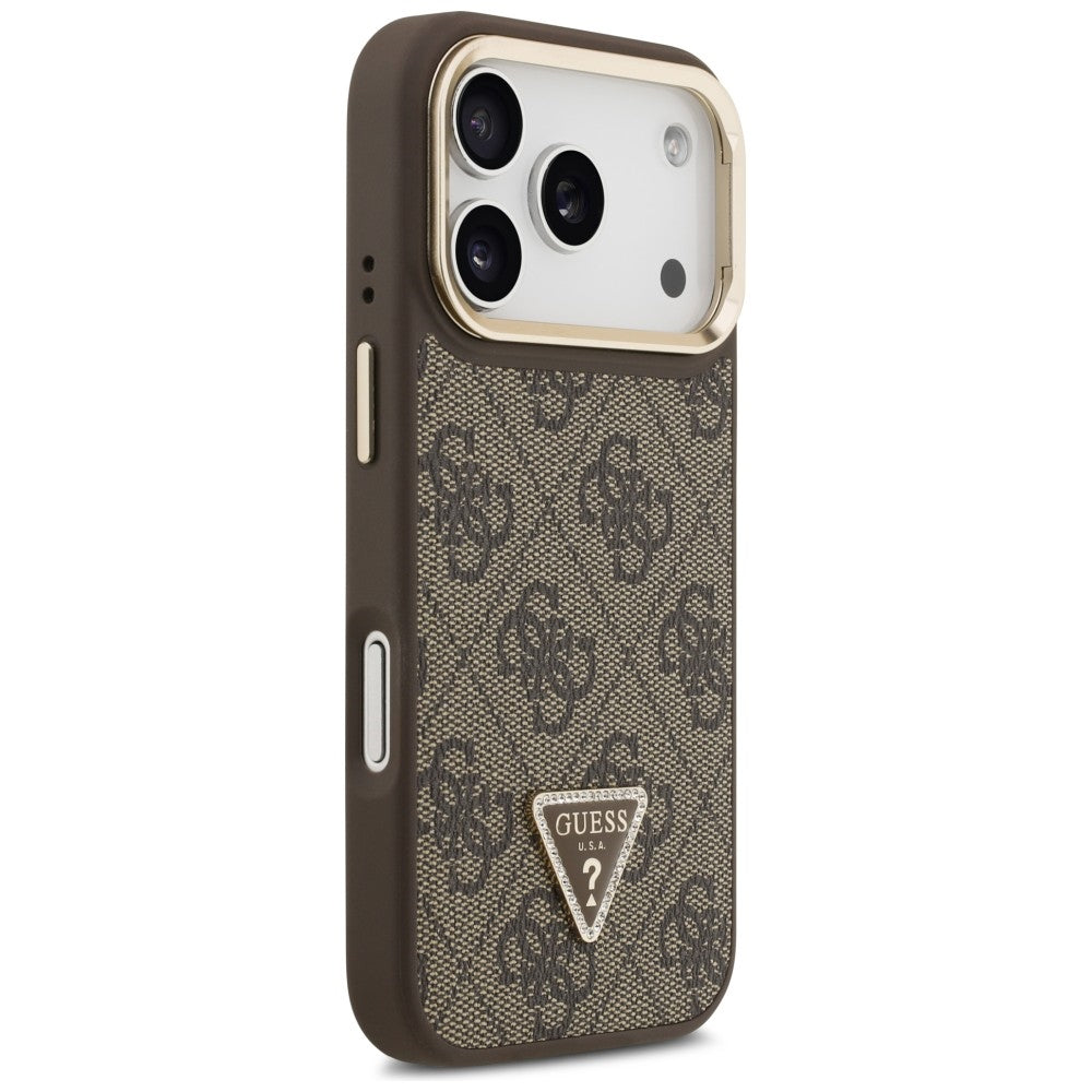 Husă Guess Hardcase 4G Triangle Logo MagSafe with Stand Camera pentru iPhone 17 Pro Max – maro — imagine 3