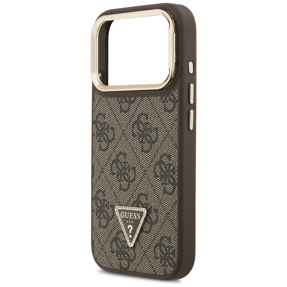 Husă Guess Hardcase 4G Triangle Logo MagSafe with Stand Camera pentru iPhone 17 Pro Max – maro — imagine 4