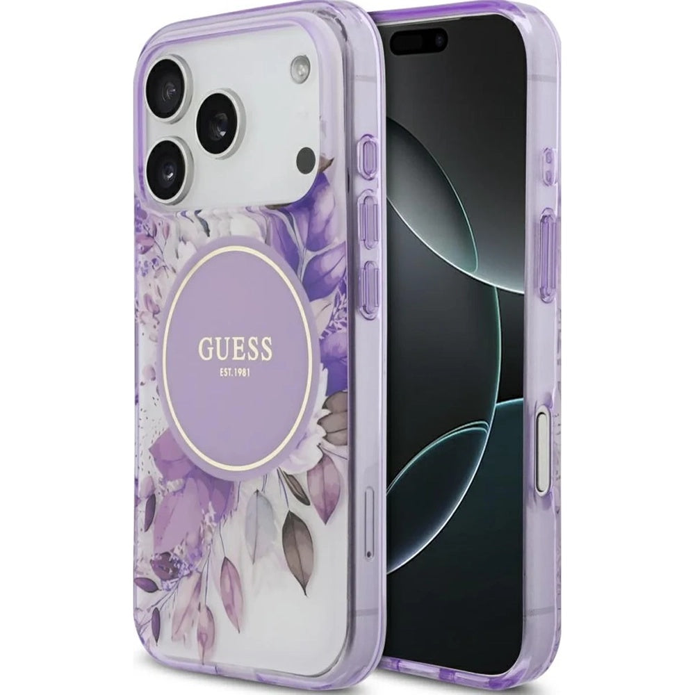 Husă Guess IML Flower & Tonal Circle MagSafe pentru iPhone 17 Pro Max – mov — imagine 1