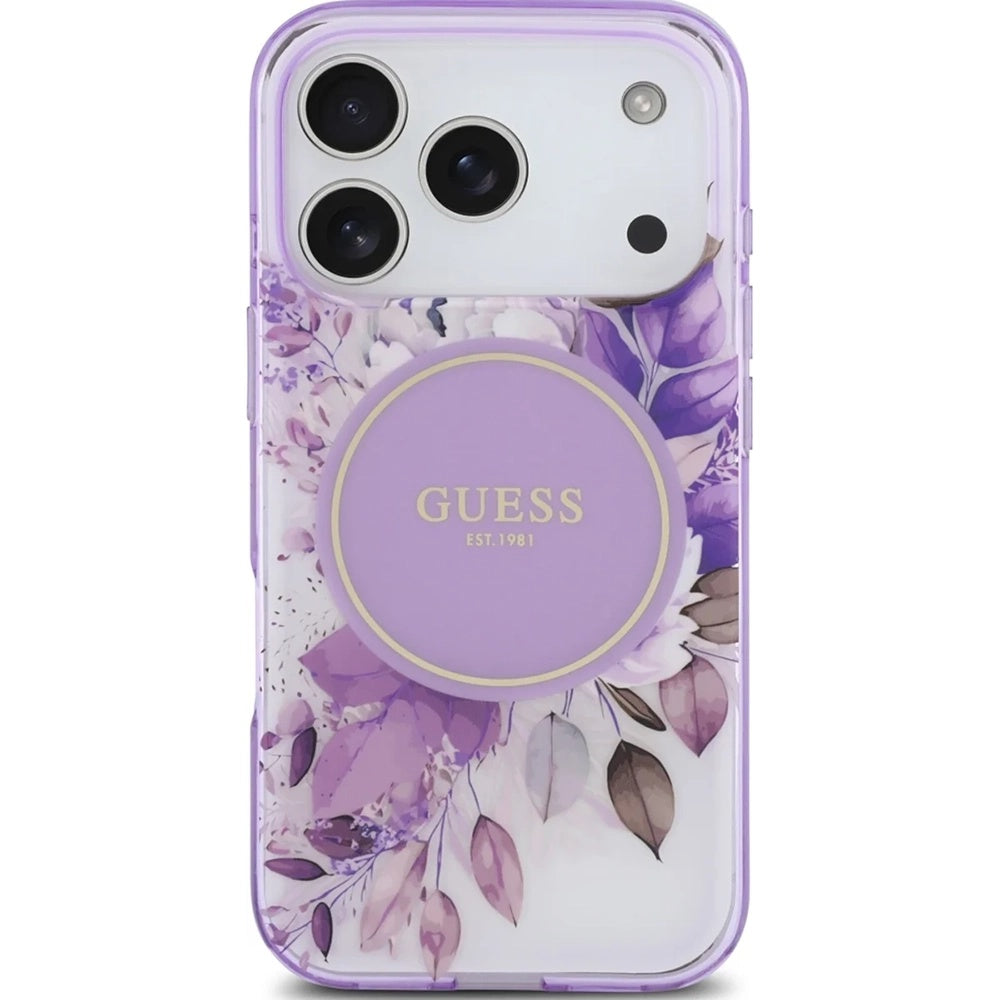 Husă Guess IML Flower & Tonal Circle MagSafe pentru iPhone 17 Pro Max – mov — imagine 2