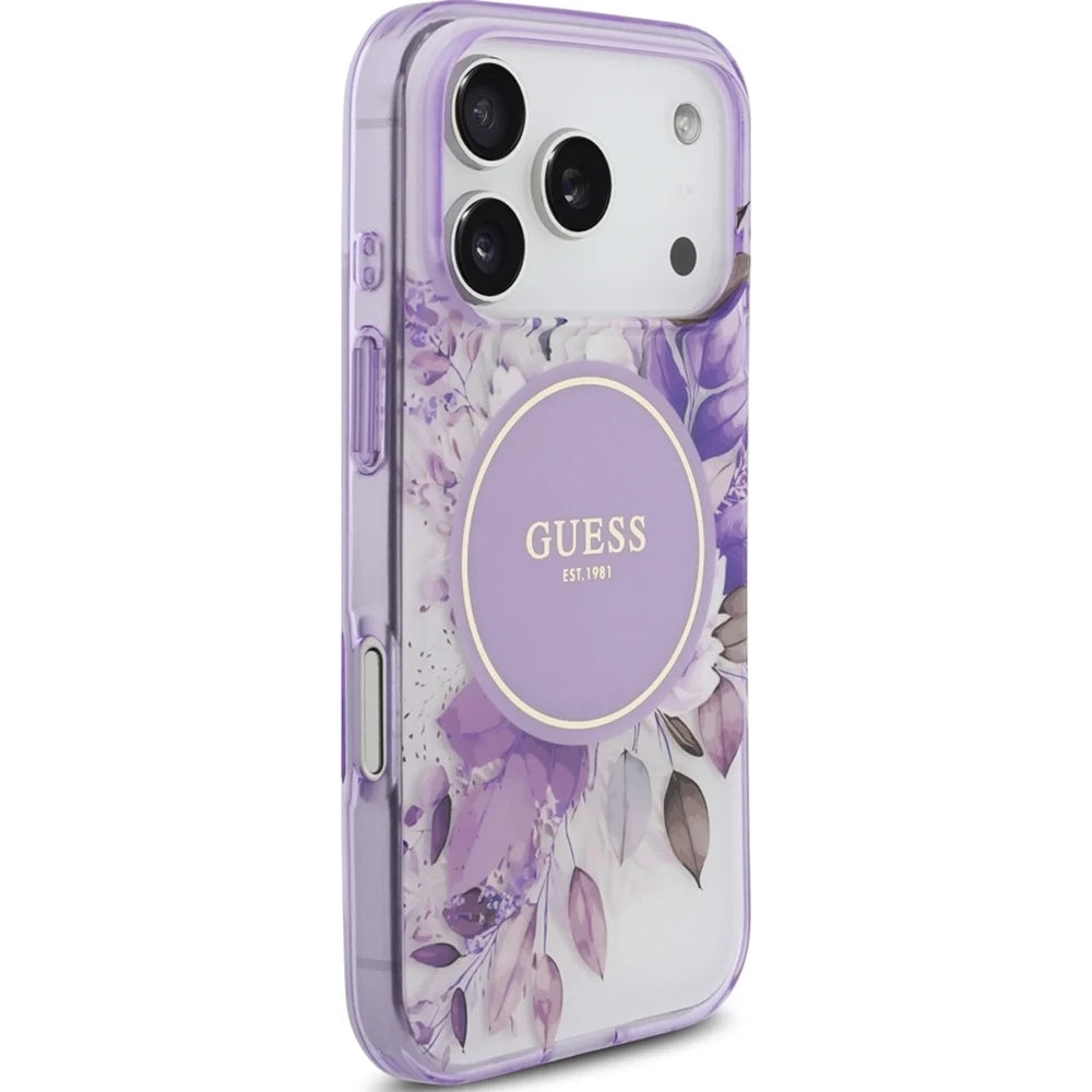 Husă Guess IML Flower & Tonal Circle MagSafe pentru iPhone 17 Pro Max – mov — imagine 4