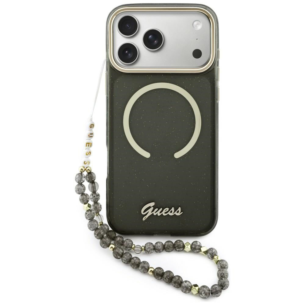 Husă Guess IML Glitter Script Strap MagSafe pentru iPhone 17 Pro Max – negru — imagine 1