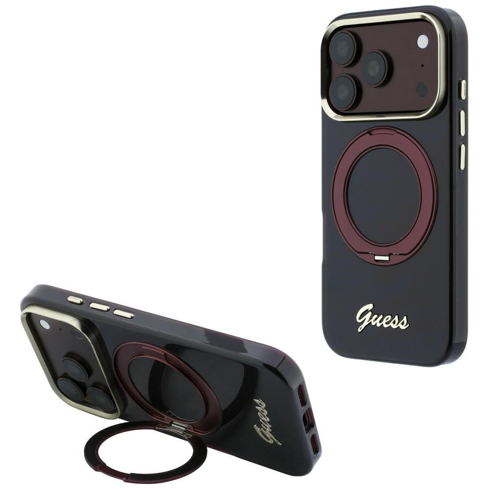 Husă Guess Ring Stand Script Metal Logo MagSafe pentru iPhone 17 Pro Max – burgundy — imagine 2