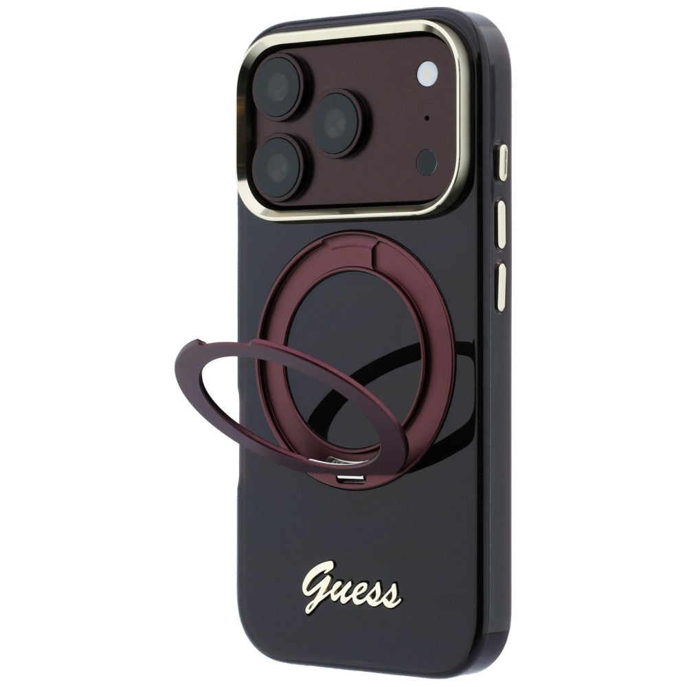 Husă Guess Ring Stand Script Metal Logo MagSafe pentru iPhone 17 Pro Max – burgundy — imagine 5