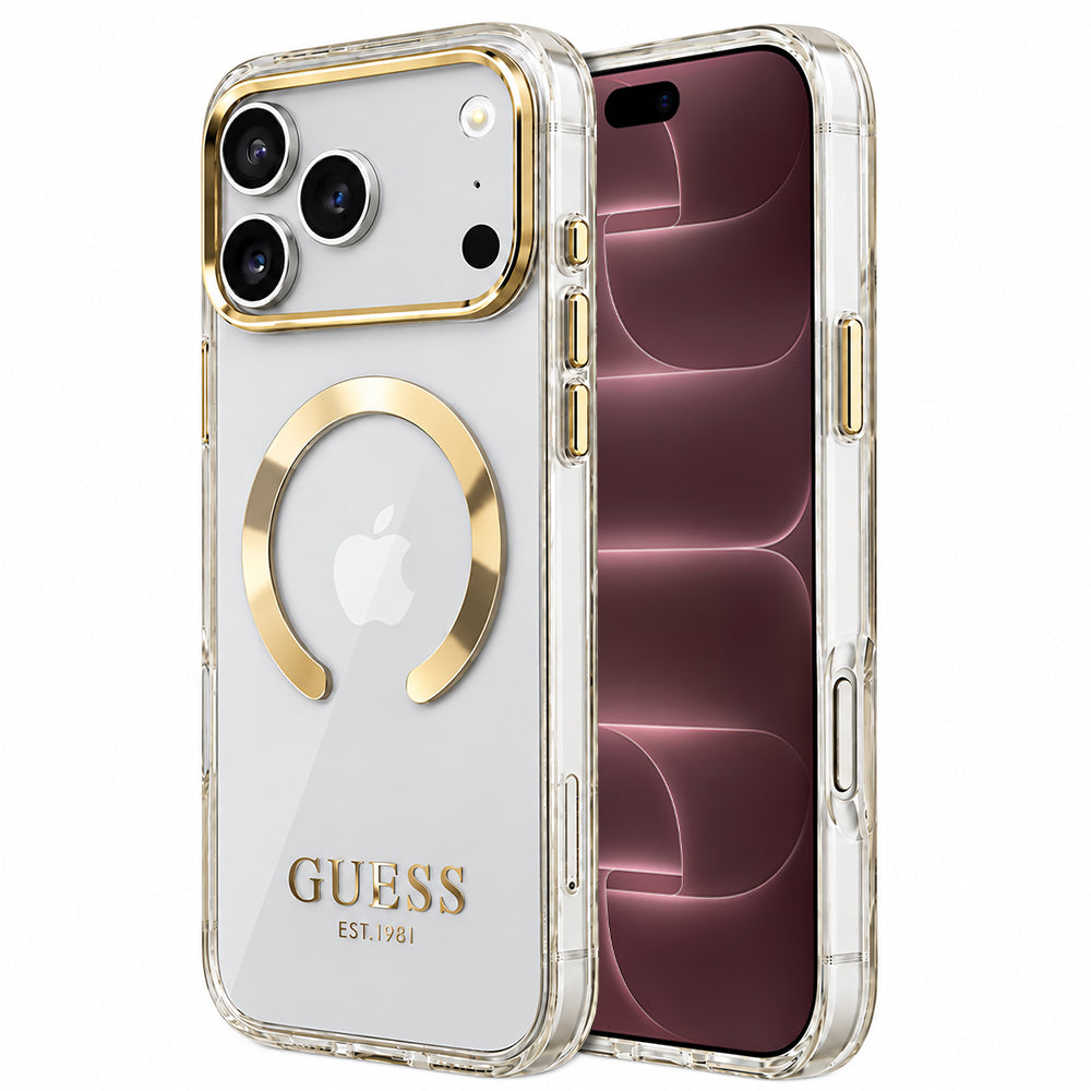 Husă Guess Metal Outline MagSafe pentru iPhone 17 Pro Max – auriu (GUHMP18XHTRMD) — imagine 1