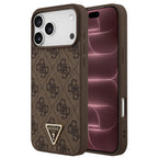 Husă Guess Leather 4G Triangle Strass MagSafe pentru iPhone 17 Pro Max – maro (GUHMP18XP4TDPW) — imagine 1