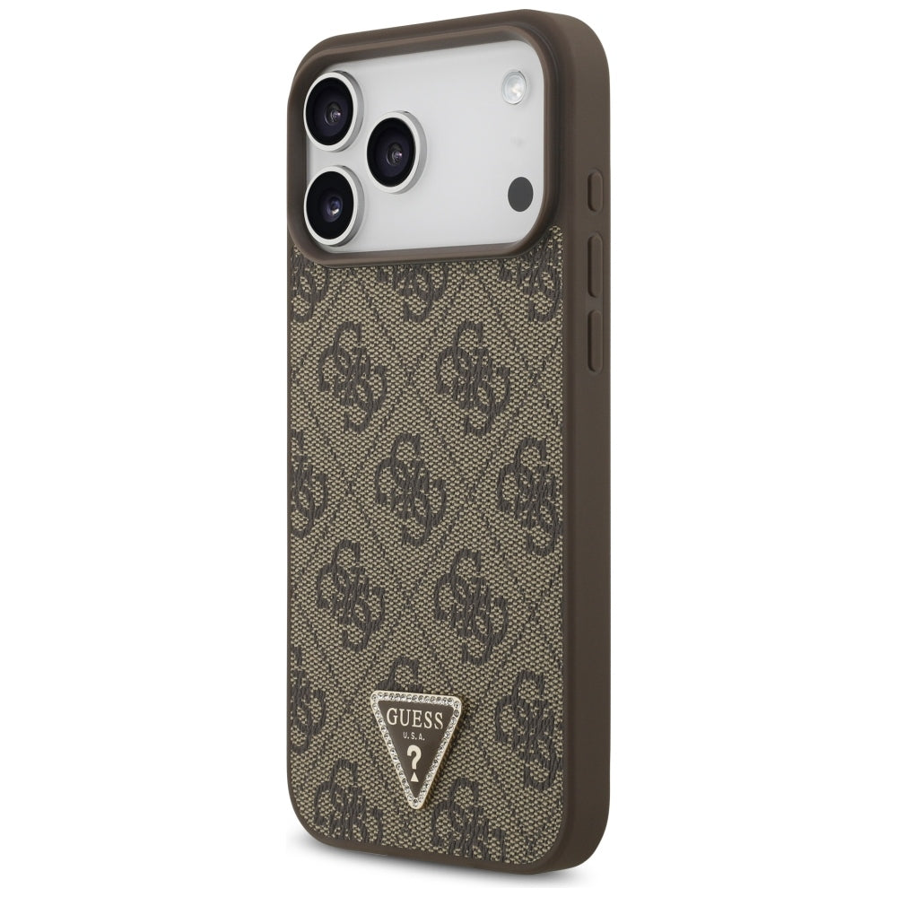 Husă Guess Leather 4G Triangle Strass MagSafe pentru iPhone 17 Pro Max – maro (GUHMP18XP4TDPW) — imagine 2