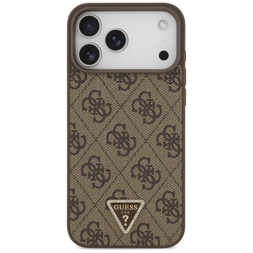 Husă Guess Leather 4G Triangle Strass MagSafe pentru iPhone 17 Pro Max – maro (GUHMP18XP4TDPW) — imagine 3