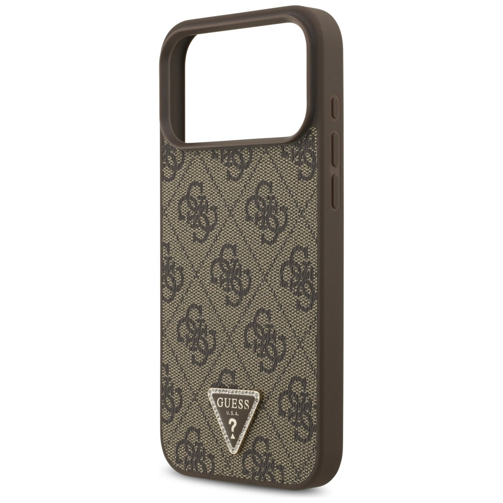 Husă Guess Leather 4G Triangle Strass MagSafe pentru iPhone 17 Pro Max – maro (GUHMP18XP4TDPW) — imagine 5