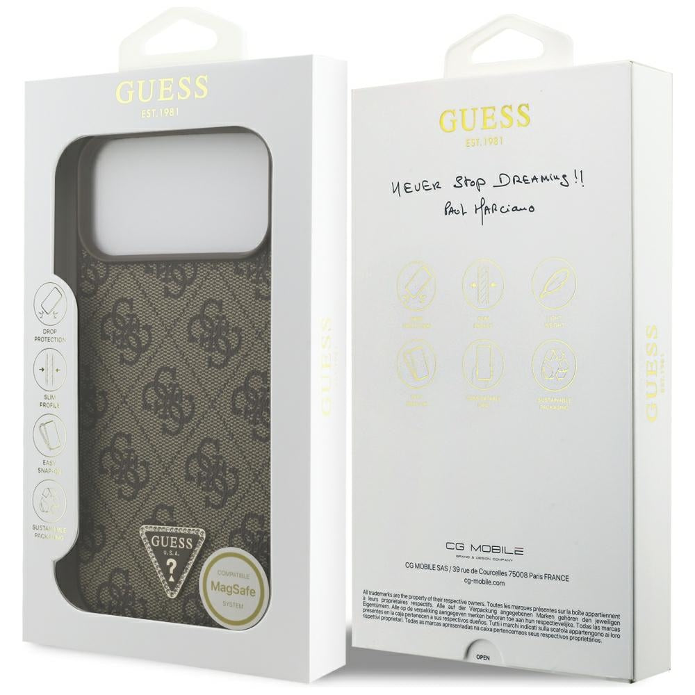 Husă Guess Leather 4G Triangle Strass MagSafe pentru iPhone 17 Pro Max – maro (GUHMP18XP4TDPW) — imagine 7
