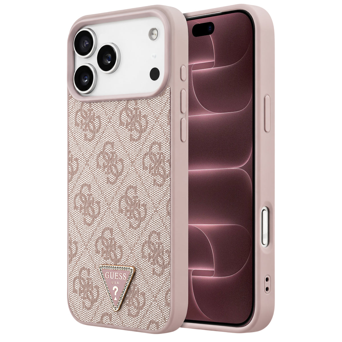 Husă Guess Leather 4G Triangle Strass MagSafe pentru iPhone 17 Pro Max – roz (GUHMP18XP4TDPP) — imagine 1