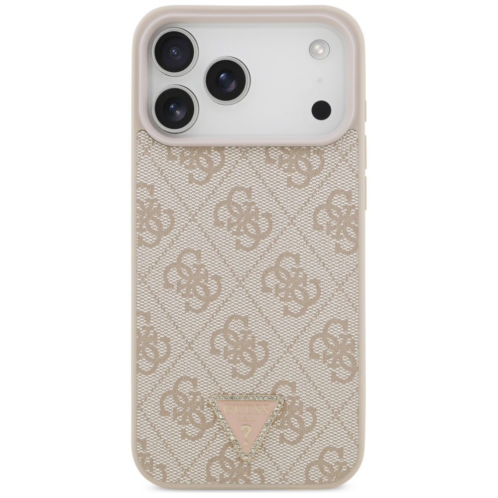 Husă Guess Leather 4G Triangle Strass MagSafe pentru iPhone 17 Pro Max – roz (GUHMP18XP4TDPP) — imagine 3