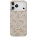 Husă Guess Leather 4G Triangle Strass MagSafe pentru iPhone 17 Pro Max – roz (GUHMP18XP4TDPP) — imagine 3