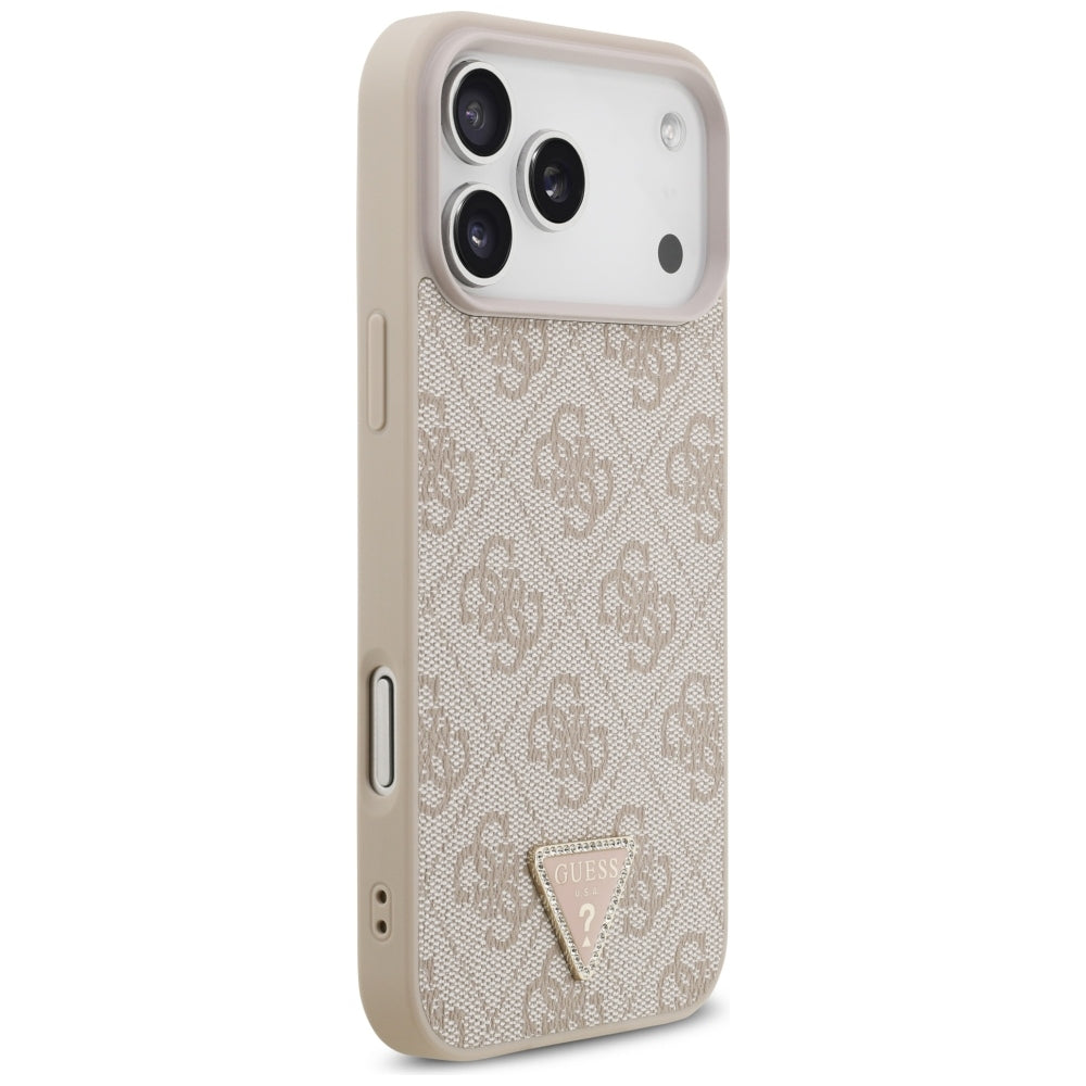 Husă Guess Leather 4G Triangle Strass MagSafe pentru iPhone 17 Pro Max – roz (GUHMP18XP4TDPP) — imagine 4