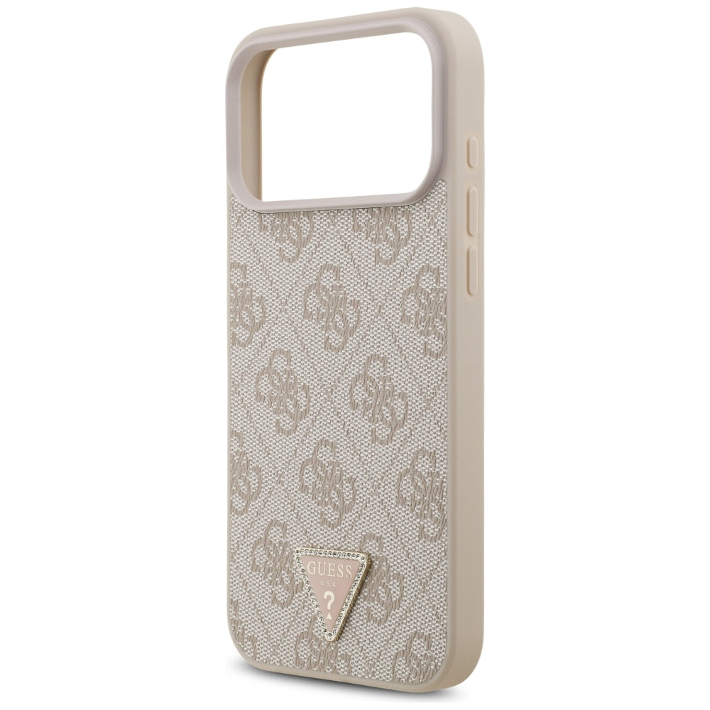 Husă Guess Leather 4G Triangle Strass MagSafe pentru iPhone 17 Pro Max – roz (GUHMP18XP4TDPP) — imagine 5