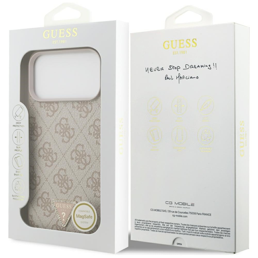 Husă Guess Leather 4G Triangle Strass MagSafe pentru iPhone 17 Pro Max – roz (GUHMP18XP4TDPP) — imagine 7