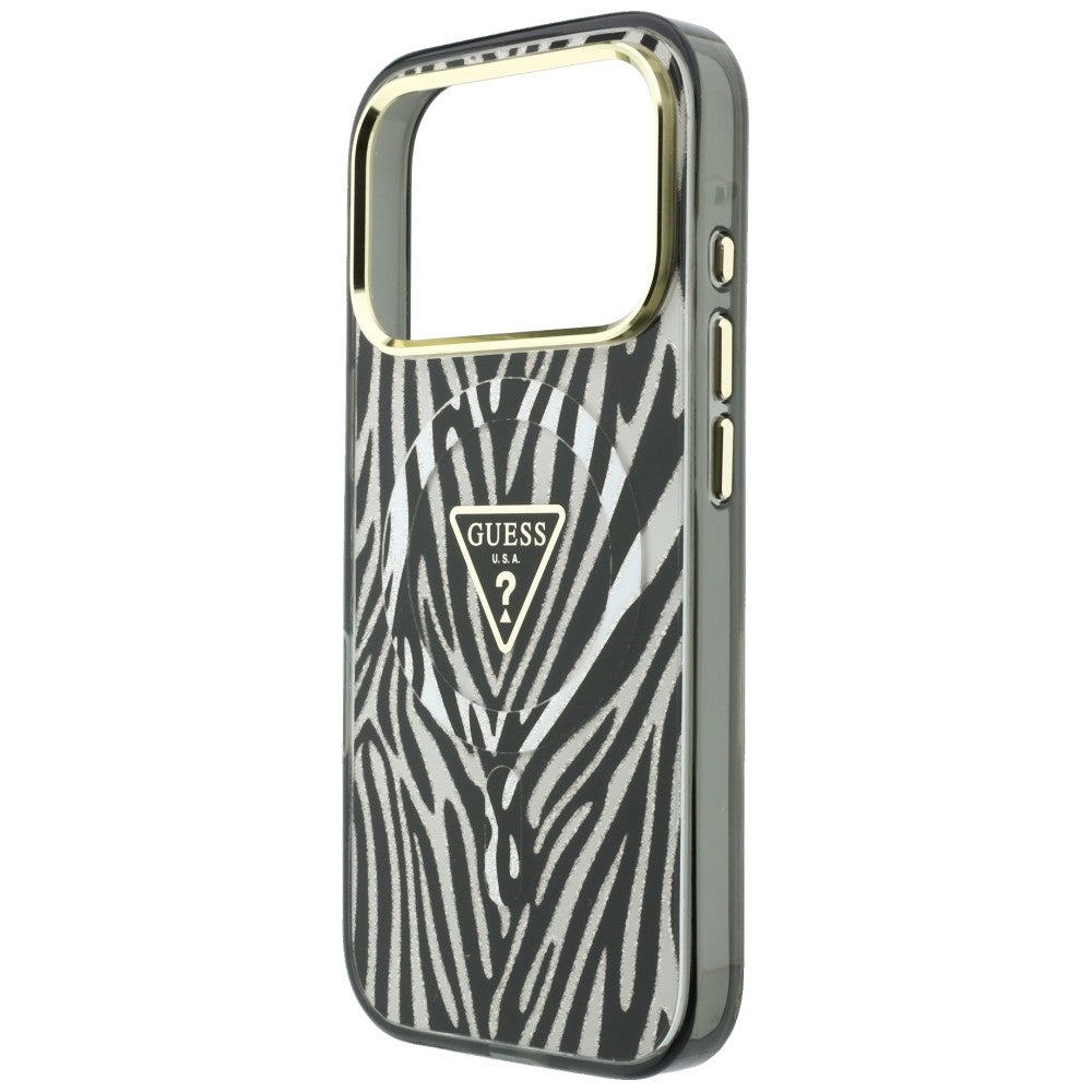 Husă Guess Zebra Glitter Triangle Logo MagSafe pentru iPhone 17 Pro Max – negru / argintiu — imagine 5