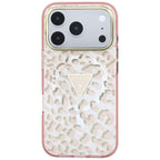 Husă Guess Leopard Glitter Triangle Logo MagSafe pentru iPhone 17 Pro Max – roz — imagine 2