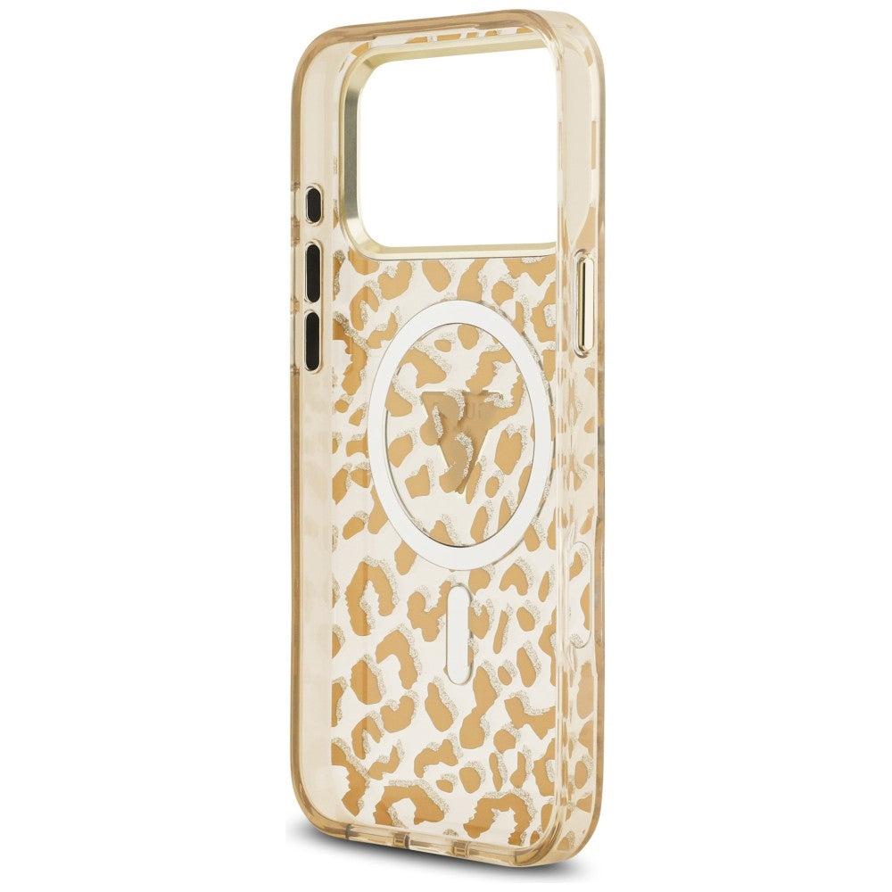 Husă Guess Leopard Glitter Triangle Logo MagSafe pentru iPhone 17 Pro Max – maro — imagine 6