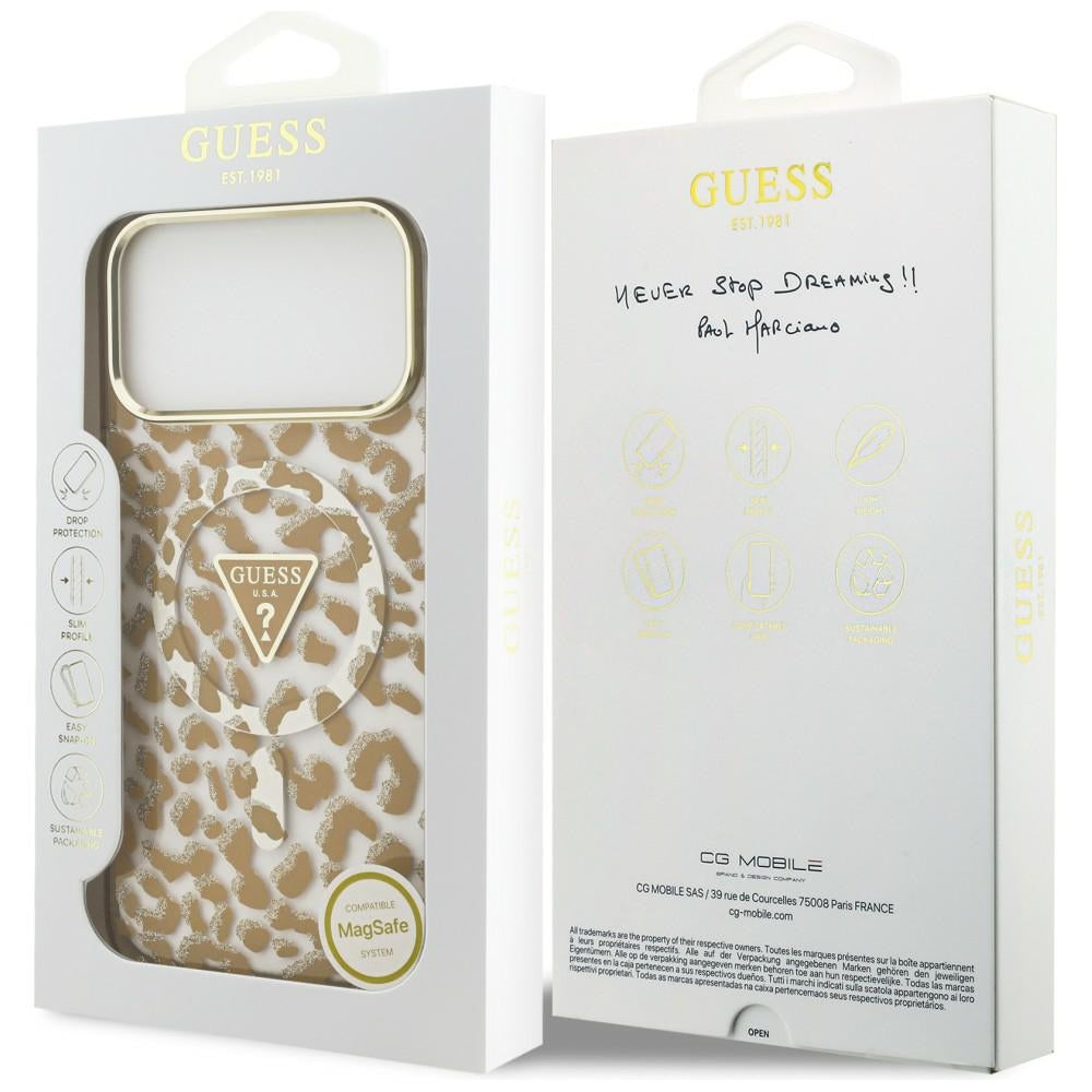Husă Guess Leopard Glitter Triangle Logo MagSafe pentru iPhone 17 Pro Max – maro — imagine 7