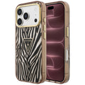 Husă Guess Zebra Glitter Triangle Logo MagSafe pentru iPhone 17 Pro Max – negru / auriu — imagine 1