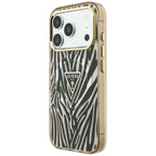 Husă Guess Zebra Glitter Triangle Logo MagSafe pentru iPhone 17 Pro Max – negru / auriu — imagine 2