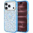 Husă Guess Leopard Glitter Triangle Logo MagSafe pentru iPhone 17 Pro Max – albastru deschis — imagine 1