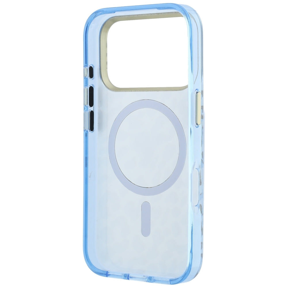 Husă Guess Leopard Glitter Triangle Logo MagSafe pentru iPhone 17 Pro Max – albastru deschis — imagine 6