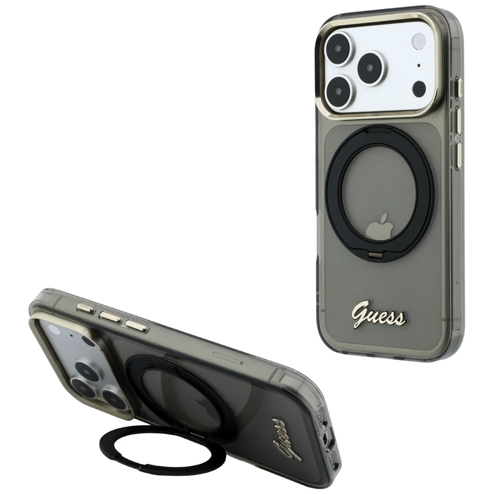 Husă Guess Ring Stand Script Metal Logo MagSafe pentru iPhone 17 Pro Max – negru — imagine 2