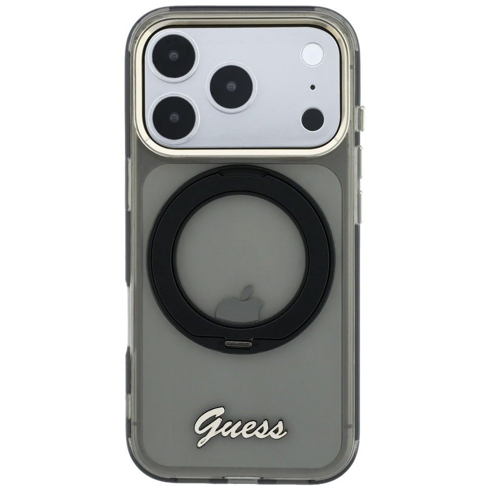 Husă Guess Ring Stand Script Metal Logo MagSafe pentru iPhone 17 Pro Max – negru — imagine 3