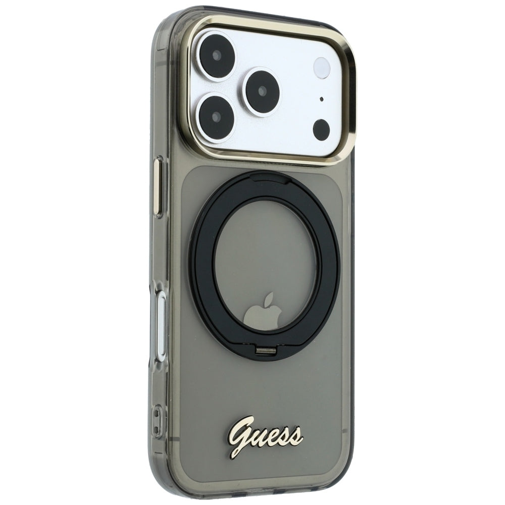 Husă Guess Ring Stand Script Metal Logo MagSafe pentru iPhone 17 Pro Max – negru — imagine 4