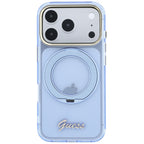 Husă Guess Ring Stand Script Metal Logo MagSafe pentru iPhone 17 Pro Max – albastru deschis — imagine 3