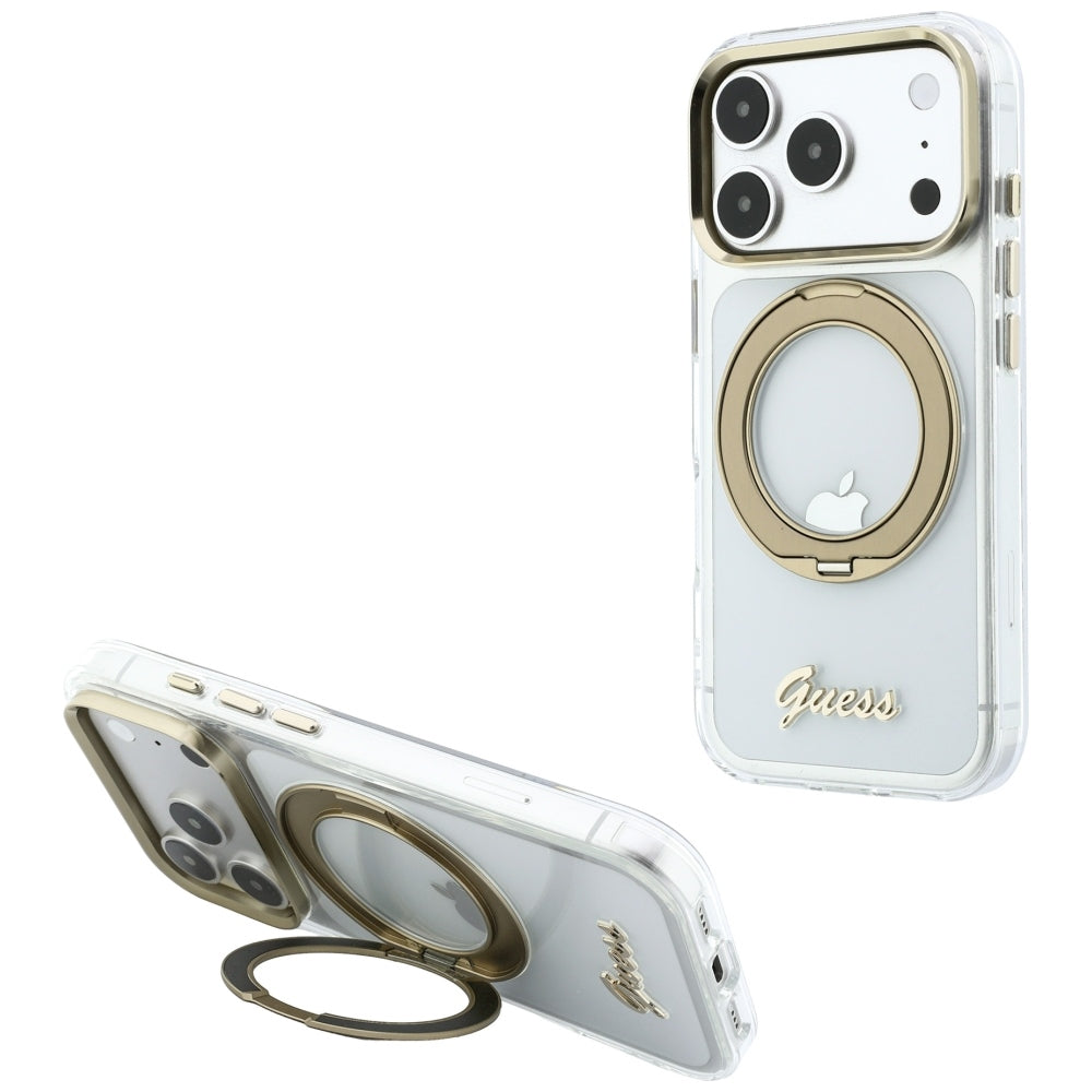 Husă Guess Ring Stand Script Metal Logo MagSafe pentru iPhone 17 Pro Max – transparent — imagine 2