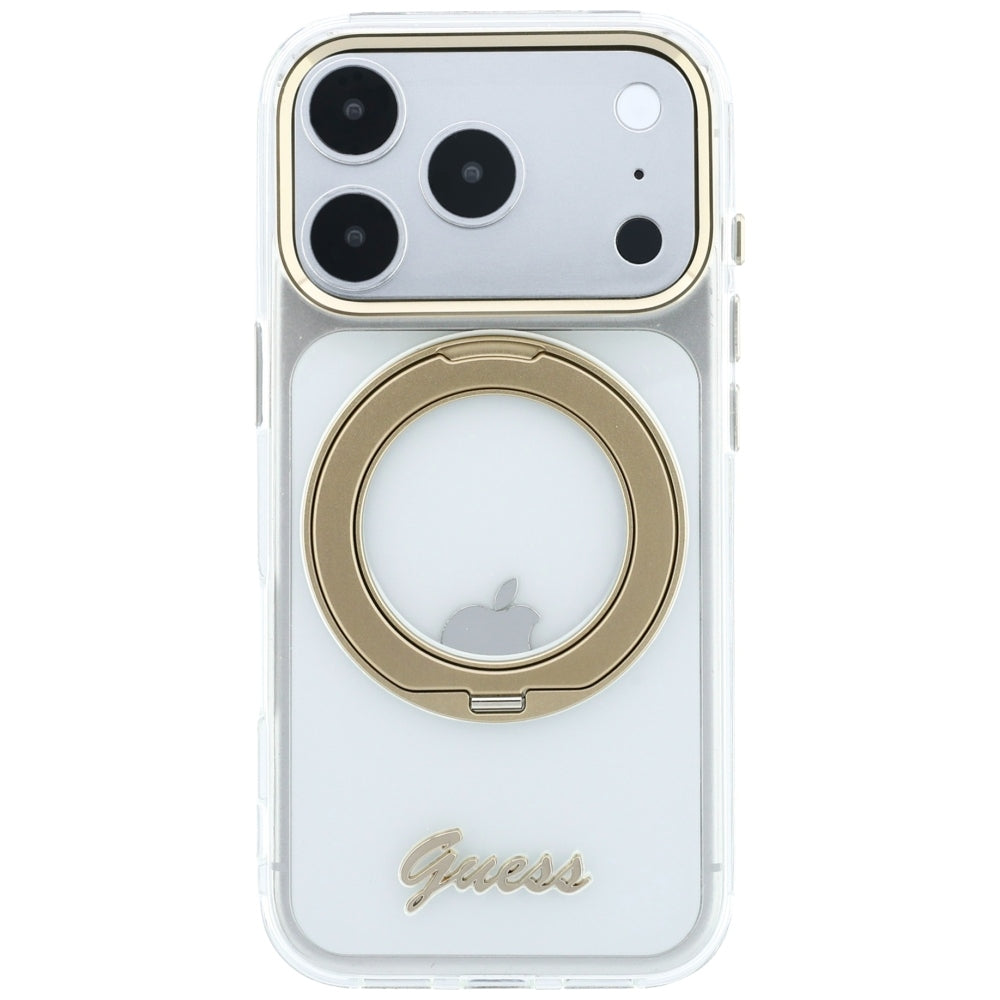 Husă Guess Ring Stand Script Metal Logo MagSafe pentru iPhone 17 Pro Max – transparent — imagine 3